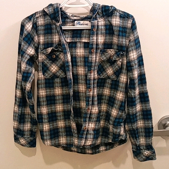 Blue Plaid Shirt Long Sleeved - Picture 1 of 3
